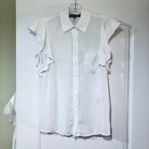 Sheer White David Lerner Ruffle Sleeve Button-Down - NWOT!